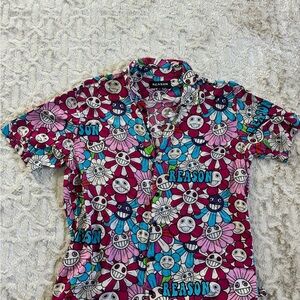 Women’s xl Reason brand Smiley Floral Button Down Shirt - Pink and Blue